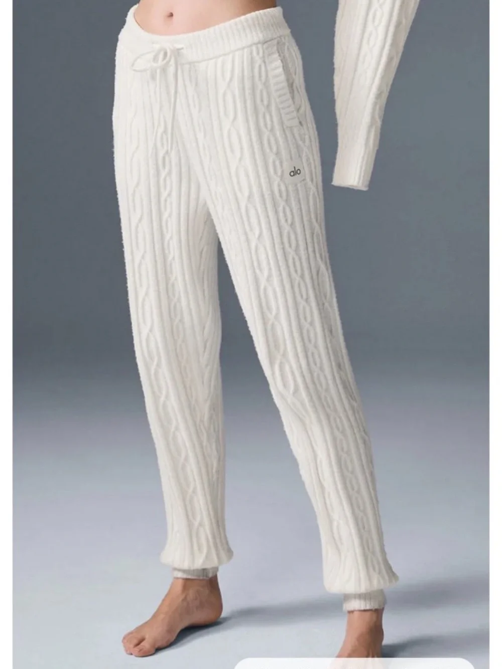 Alo Yoga Cable Knit Winter Bliss Pants Ivory White Small